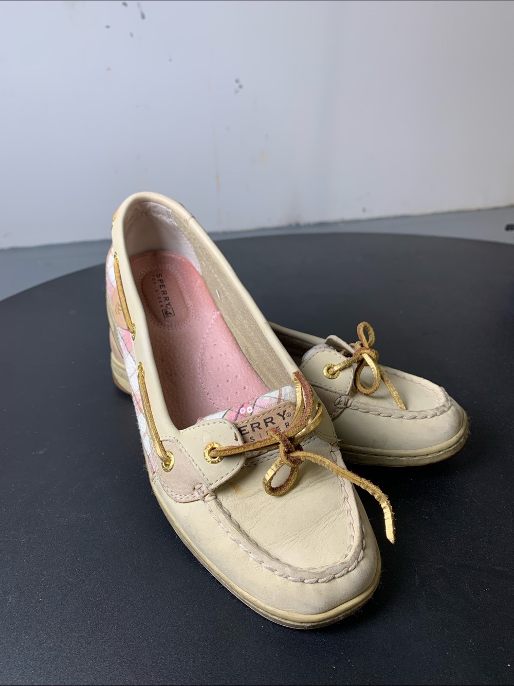 Sperry Women's Pink Insole with Gold Trim Slip-On Moccasins